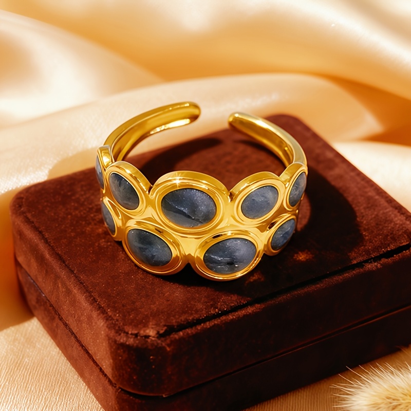 Women's Colorful Polka Dot Golden Stainless Steel Opening Ring